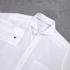 Eton Pure Linen Shirt Mens Medium Slim 15.5 Clean White  Long Sleeve Lightweight