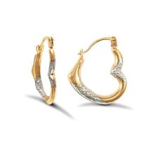9CT GOLD HEART SHAPED CREOLE HOOP EARRINGS - TWO TONE - SOLID 9CT GOLD