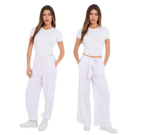 Ladies white linen blend - white,