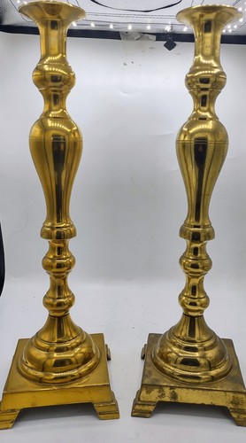 Vtg pair tall solid - vtg, brass
