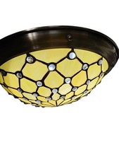 Pair of Tiffany Style Ceiling Lights 35cm + Easy Fit Pendant Sets – Beige & Bras