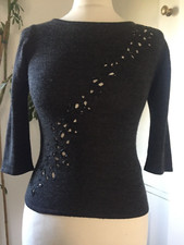 Vintage Y2K Grey Wool Jumper Cardigan Co-ord Twinset Size XS 8