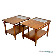 Mid-Century Lane Monte Carlo Walnut & Tile Inlay End Tables - A Pair
