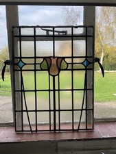 Antique Art Deco Leaded Stained Glass Window Panel: Unique, 1920s.