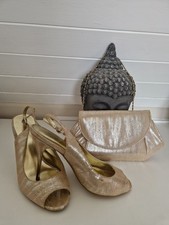Matching Open Toe Champagne Gold Roland Cartier Shoes & Handbag, Worn Once,...