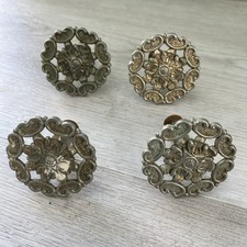 Set 4 Round Vintage Drawer Handles Pulls Knobs Decorative Silver Colour Antique
