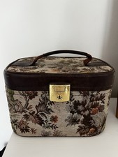 Vintage Tapestry Vanity Case Bag With Handle / Mirror Used Condition