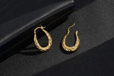 Premium Gold 25mm Oval Creole Hoop Earrings – Diamond Pattern Classic Gift