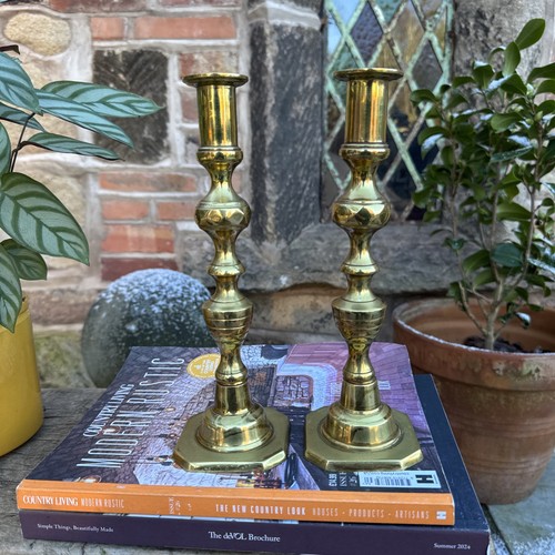Vintage pair brass candle - vintage,