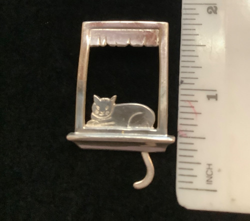 Cat window sill brooch - cat, on