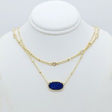 Kendra Scott Elisa Gold Crystal Multi Strand Pendant Necklace in Dark Blue Drusy