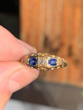18ct gold diamond sapphire 5 stone ring Victorian 1911