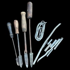 (4) Antique Vintage Soldering Irons Copper Ends & Wood Handles & Misc Solder