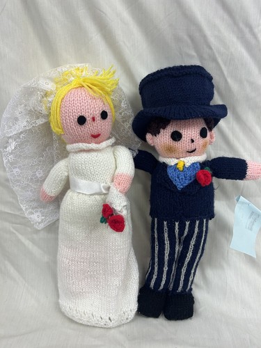 Knitted bride and groom dolls - and,