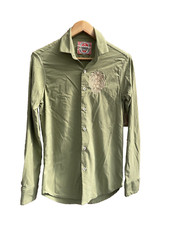 Indian States Men Green Long Sleeve Slim Fit Embroidered Stretch Shirt Size S/M