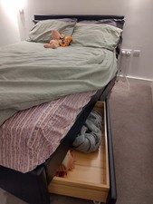 IKEA MALM Double Bed Frame (Black-Brown) with 4 Underbed Storage Drawers