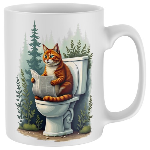 Ginger cat forest toilet - cat, mug
