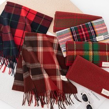 Winter Cashmere Blend Scarf Men Women Wool Plaid Scarf Warm Long Soft Scarf