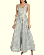 ML Monique Metallic  Gray Silver Lhuillier Madeline Jacquard Gown Size 6 $795