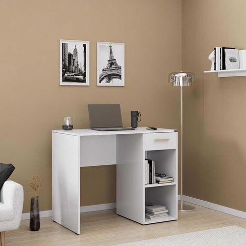 Matt white study desk - white, drawer