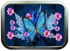 Blue Butterfly 2oz Silver Tobacco Tin, Airtight sealed Tobacco Tin,Storage