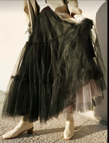 Black white mesh net tulle - black,