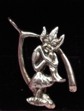 Rare Cornish Vintage Lucky  Silver tone Pixie wishbone Pendant by holywood