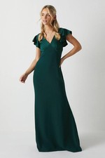 Coast Womens Maxi Dress Emerald Satin V-Neck Angel Sleeve A-Line Bow Back