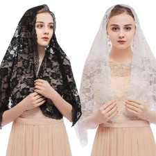 Veil Prayer Shawl Lace Trim Lace Shawl for Woman Mantilla Headwear Scarf