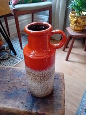 Rare Scheurich West German Pottery Handled Vase, 401 - 20, 1970s, Orange, Brown