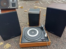 vintage record player with speakers