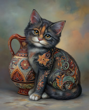 8x10 Cat Sitting Next To Vase
