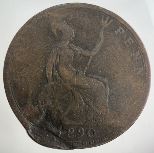 1890 victoria one penny - penny, coin