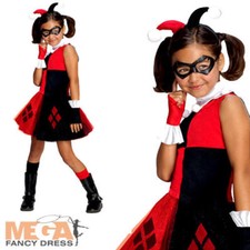 Harley Quinn Girls Fancy Dress Superhero & Villian Halloween Kids Childs Costume