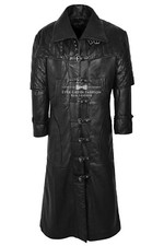 Pirate Captain Coat Full Length Overcoat Black Costume Movie Coat Real LEATHER