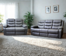 Sorrentino Grey Leather Recliner Sofa 3, 2 Seater or Set | Drop-Down Cup Holders