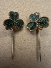 Two Vintage Made in England Three Green Leaf Clover Shamrock  Pin Brooch