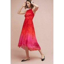 Anthropologie Tracy Reese Dress Midi Chiffon Ruffle Pink Red Party size 4
