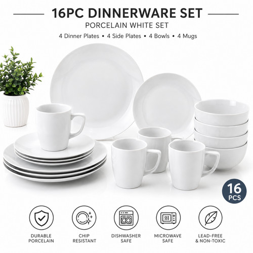 16pc white porcelain - 16pc,