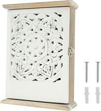 Wooden Key Cabinet Box Wall Mounted, Decorative Wood Key Holder with 6 Hooks, Vi