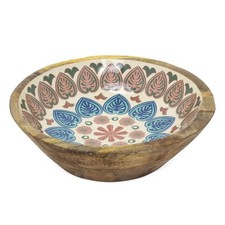 Meze Wooden Enamel Bowl | Moroccan Mango Wood Handcrafted Salad Bowl - 25cm