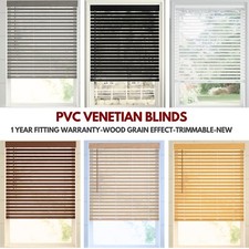 PVC Venetian Blind Window Blind Black , White , Grey Or Wooden Grain Effect UK