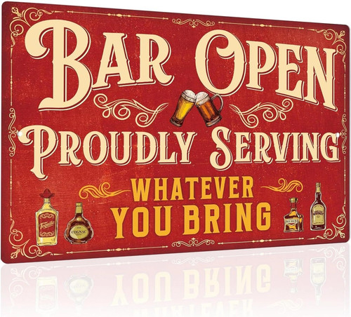 Bar open sign proudly - open", sign,