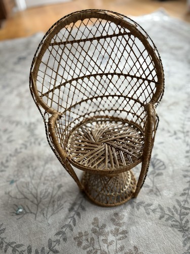 Vintage wicker peacock fan - wicker,