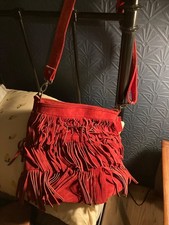 Deep Red Suede Fringed Bag -