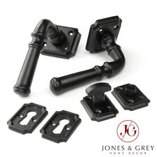 SOLID CAST IRON VINTAGE PERIOD STYLE LEVER DOOR HANDLES ON SQUARE ROSE BLACK