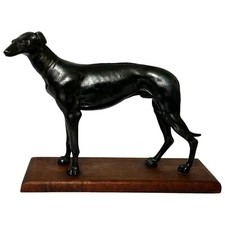 Small British Art Deco Sporting Prized Racing Greyhound Stud Bronze Sculpture
