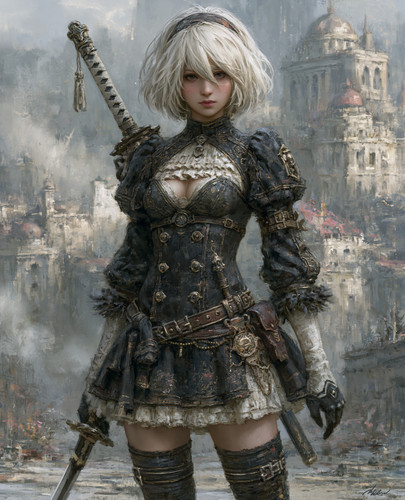 With katana black - 2b,