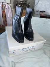 Ladies Barratts Black Leather Ankle Boots Size 4 Back Zip Heeled. Pre Owned
