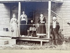 Antique real Cabinet card photo Image Family at Homestead Creepy weird animal